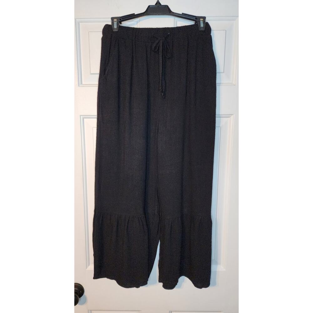 Amaryllis Womens Pull On Pants Ruffled Wide Leg Black Size S‎